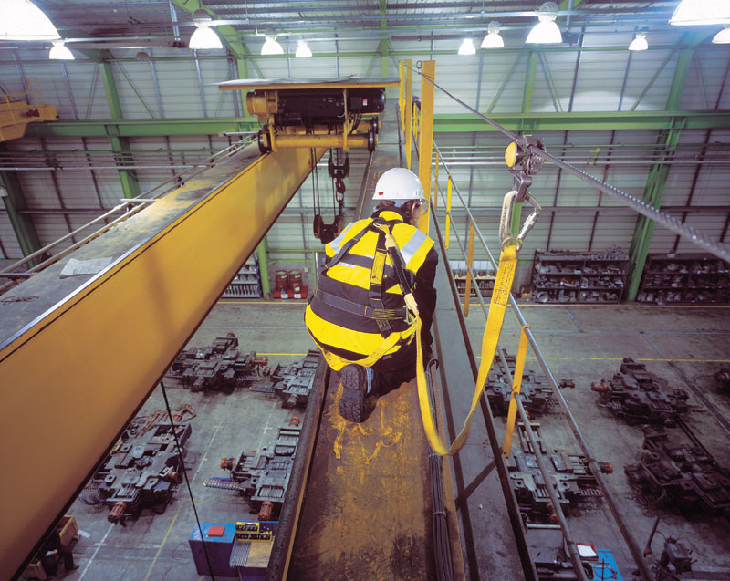 fall protection equipment used by a worker in an industrial setting