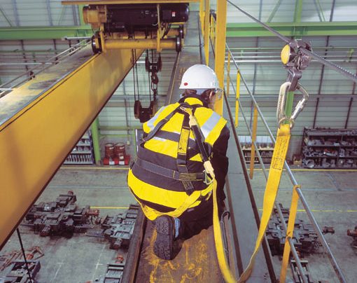 fall protection equipment used by a worker in an industrial setting