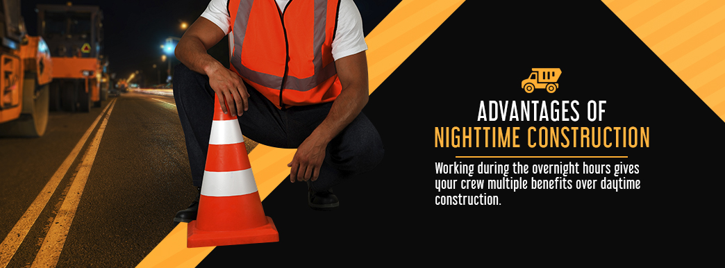 advantages of night construction information and man in neon construction gear