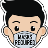 Boy wearing a mask that says masks required
