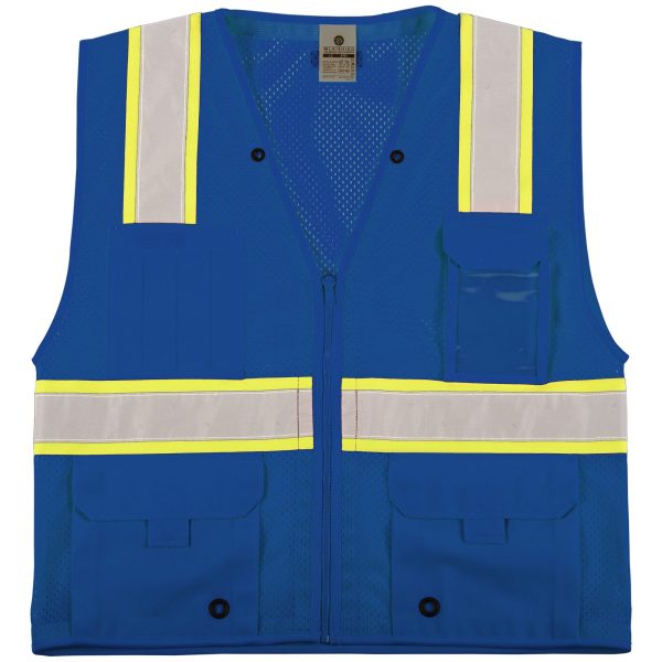 Enhanced Visibility Multi-Pocket Blue Mesh Vest