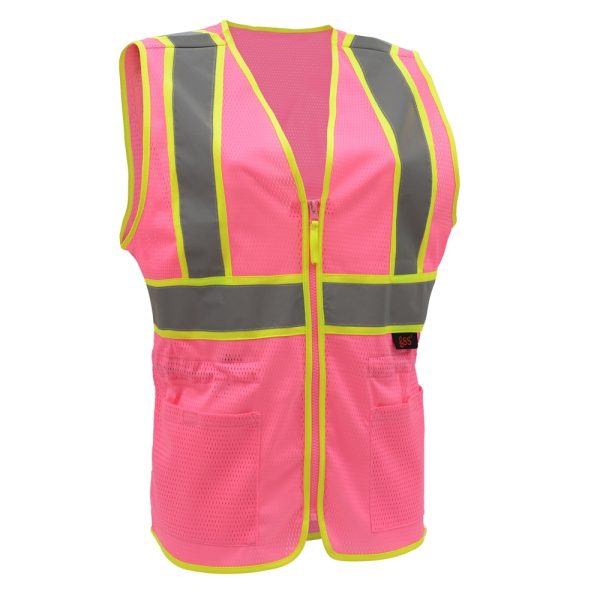 She's in Construction - Non-ANSI Ladies Pink With Hi-Vis Yellow Trim Safety Vest