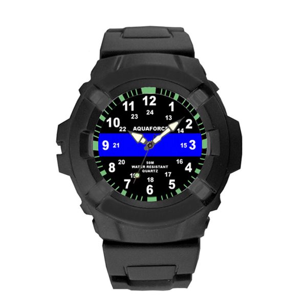 Aqua Force Thin Blue Line Rugged Rubber Watch (50m Water Resistant)