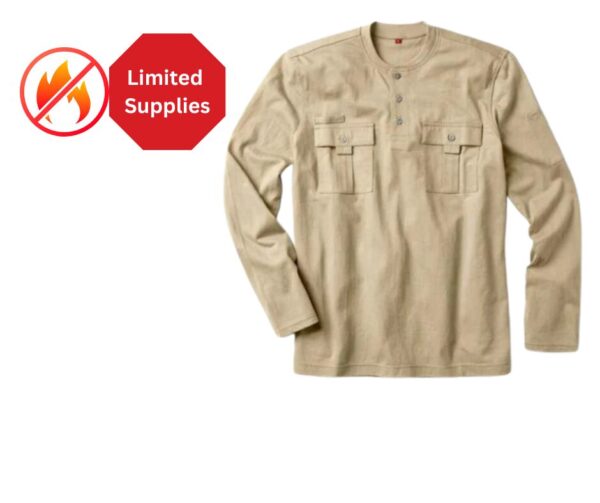*(FR) - Rasco Khaki Lightweight Henley Flame Resistant Shirt