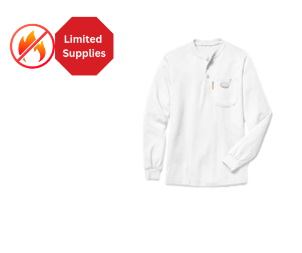 *(FR) - Rasco White Long Sleeve Flame Resistant Henley Shirt