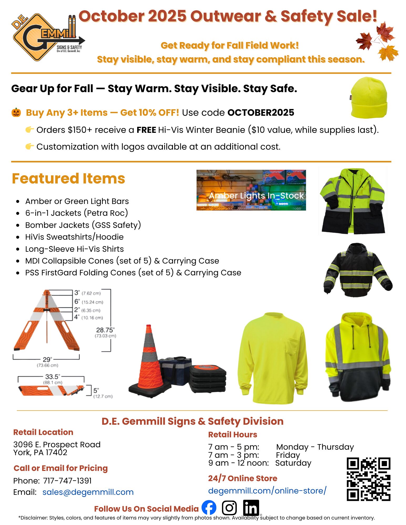 Retail Store - October 2025 - Outwear & Safety Sale!