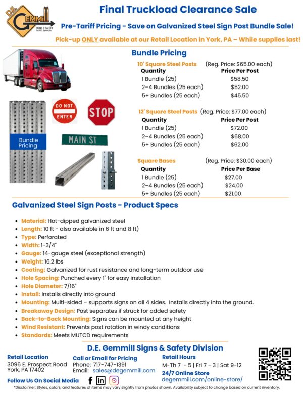 September 2025 - Galvanized Steel Signs Post Bundle Sale - Final Truckload Clearance Sale